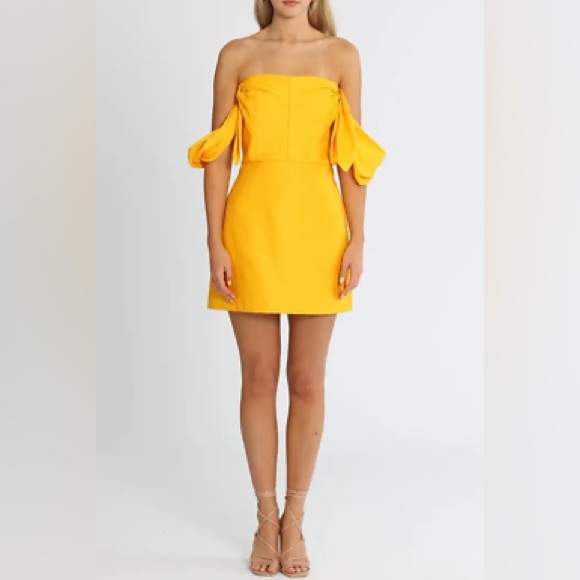 NWT Acler Selkin Off-the-shoulder Linen-blend Mini Sheath Dress In Citrus - Picture 1 of 7